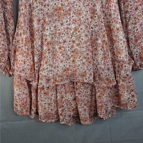 Japna Dress Women's Medium Long Sleeves V-Neck Pink Feminine Layered Boho - Picture 4 of 13